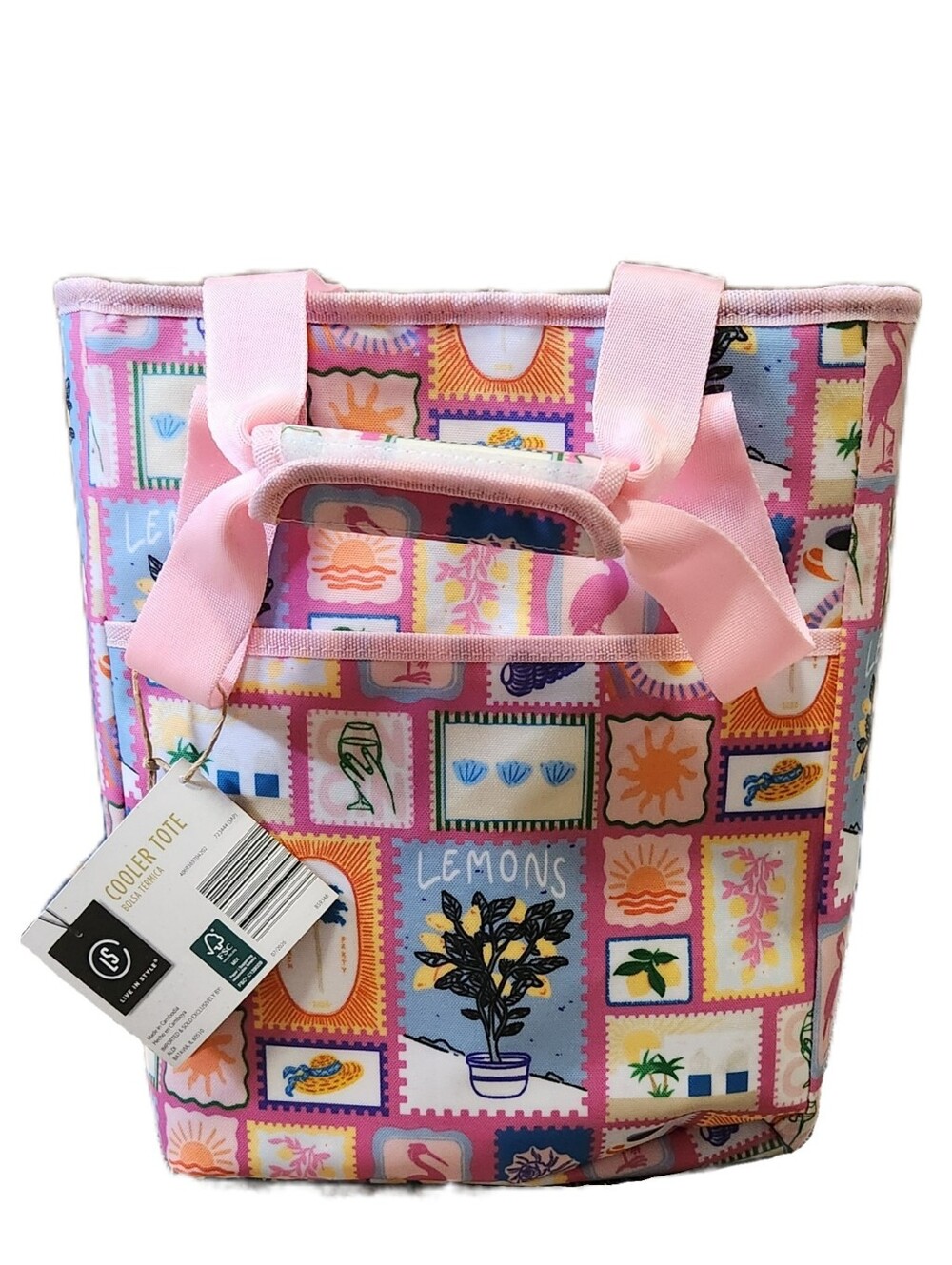 Live In Style Pink Patterned Cooler Tote Bag With Padded Carry Handle NWT